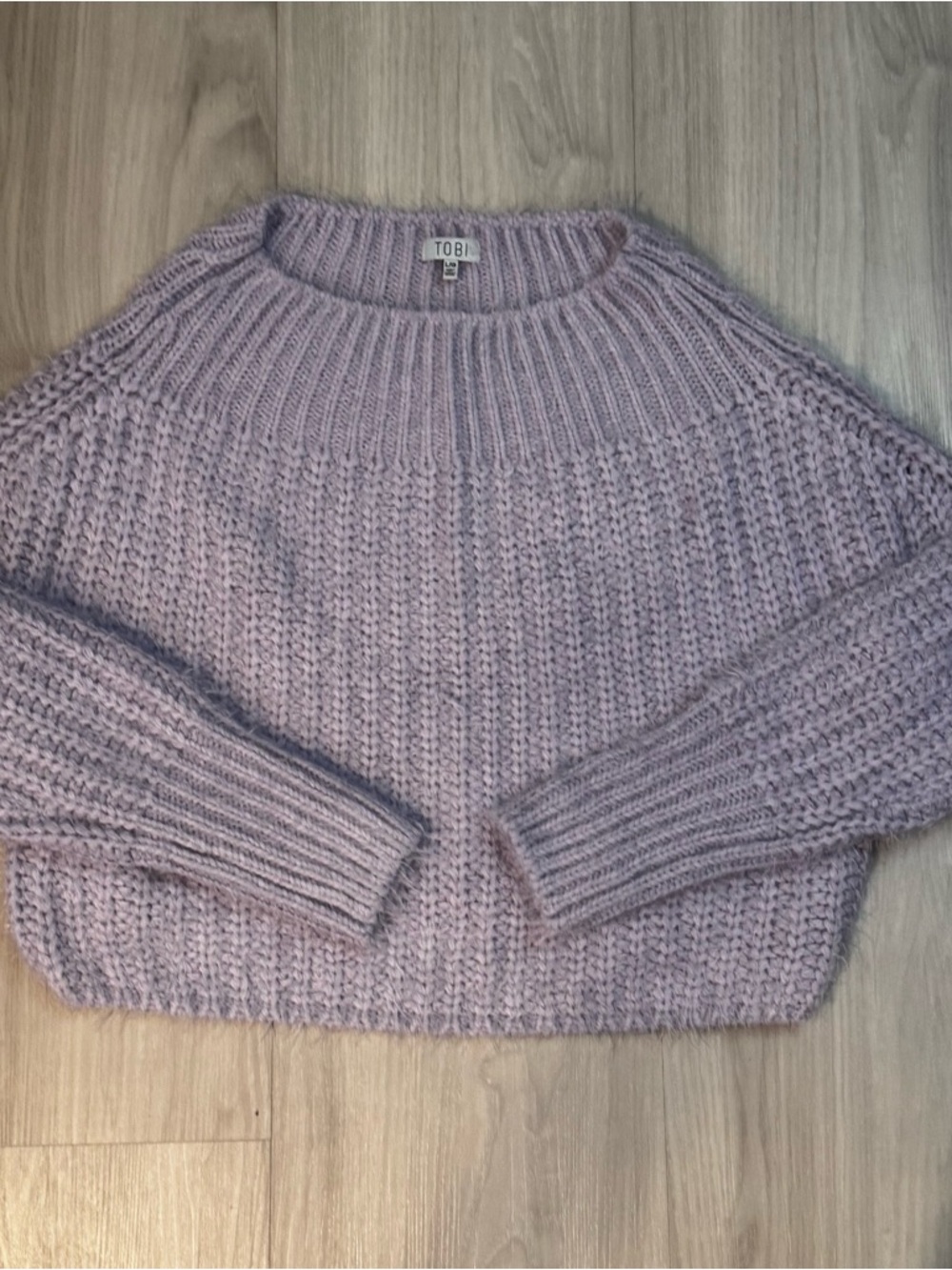 TOBI Valerie Lavender purple off the shoulder fuzzy sweater size large - Picture 8 of 12